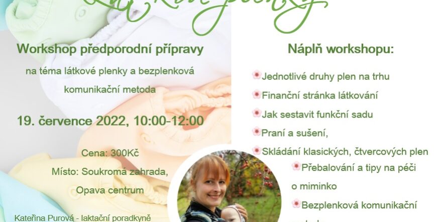 Pozvánka workshop predporodni priprava plenky 19.7.2022